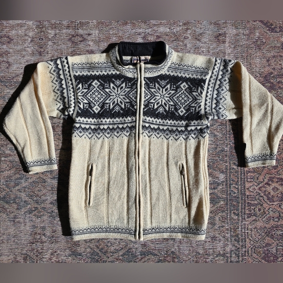 DALE OF NORWAY Beige Wool Fair Isle Full Zip Knit Ski Sweater Size XS - Picture 1 of 10